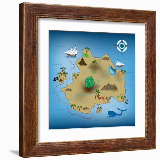 Pirate Treasure Map-miskokordic-Framed Art Print