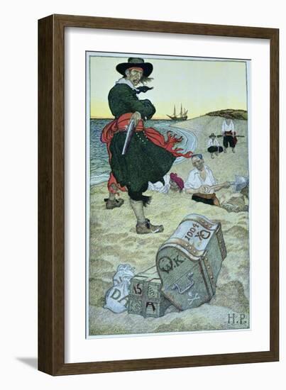 Pirate William Kidd Burying Treasure on Oak Island-Howard Pyle-Framed Giclee Print