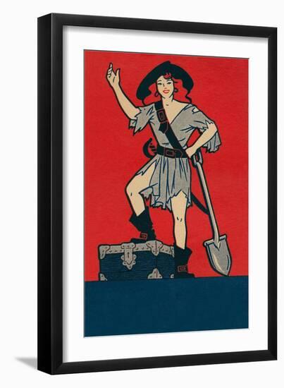 Pirate Woman with Treasure and Shovel-null-Framed Art Print