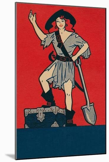 Pirate Woman with Treasure and Shovel-null-Mounted Art Print