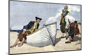 Pirates Around a Rowboat on An Island-null-Mounted Photographic Print
