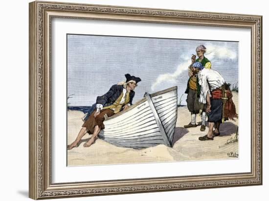 Pirates Around a Rowboat on An Island-null-Framed Giclee Print