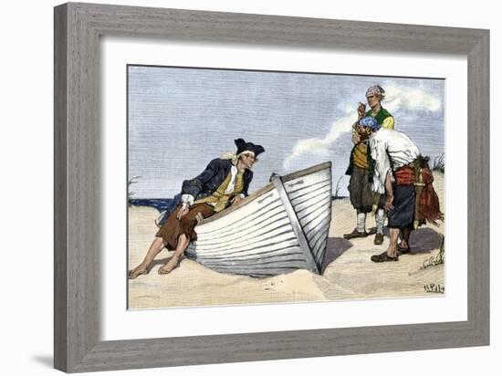 Pirates Around a Rowboat on An Island-null-Framed Giclee Print