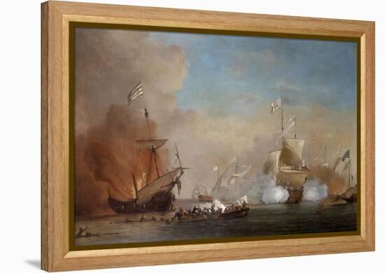 Pirates Attacking a British Navy Ship, 17th Century-Willem Van De Velde The Younger-Framed Premier Image Canvas