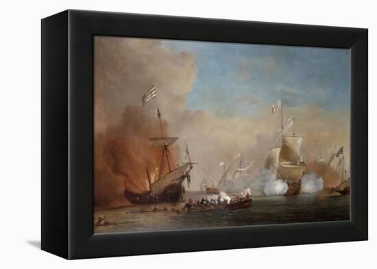 Pirates Attacking a British Navy Ship, 17th Century-Willem Van De Velde The Younger-Framed Premier Image Canvas