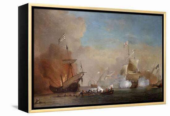 Pirates Attacking a British Navy Ship, 17th Century-Willem Van De Velde The Younger-Framed Premier Image Canvas