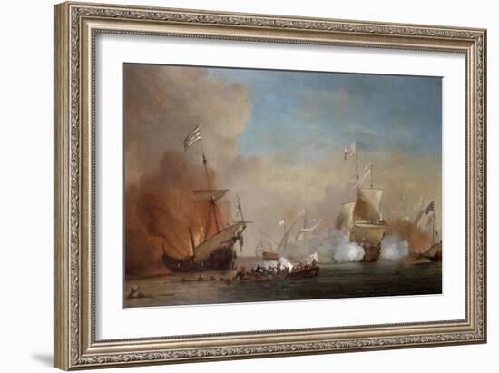 Pirates Attacking a British Navy Ship, 17th Century-Willem Van De Velde The Younger-Framed Giclee Print