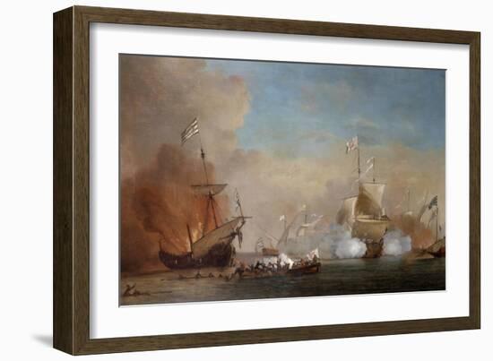 Pirates Attacking a British Navy Ship, 17th Century-Willem Van De Velde The Younger-Framed Giclee Print