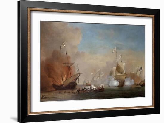 Pirates Attacking a British Navy Ship, 17th Century-Willem Van De Velde The Younger-Framed Giclee Print