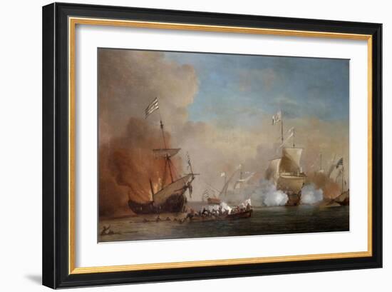 Pirates Attacking a British Navy Ship, 17th Century-Willem Van De Velde The Younger-Framed Giclee Print