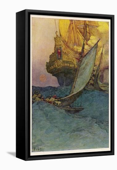 Pirates Attacking a Spanish Galleon in the West Indies-Howard Pyle-Framed Premier Image Canvas