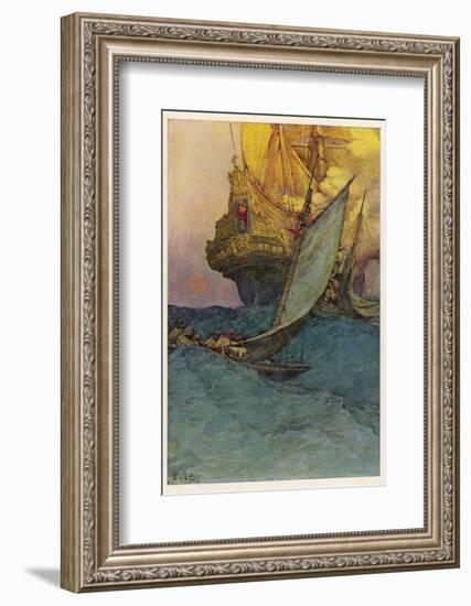 Pirates Attacking a Spanish Galleon in the West Indies-Howard Pyle-Framed Photographic Print