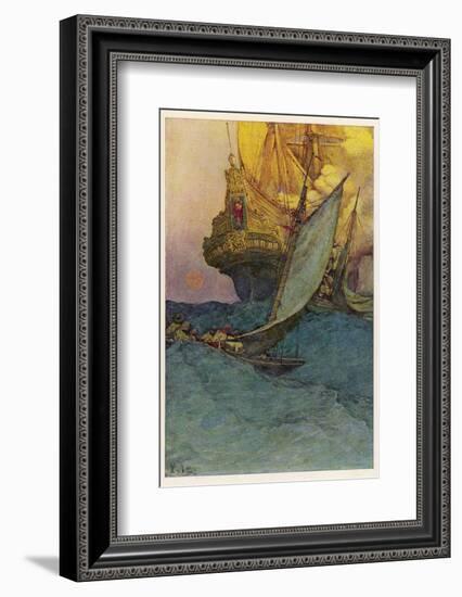 Pirates Attacking a Spanish Galleon in the West Indies-Howard Pyle-Framed Photographic Print