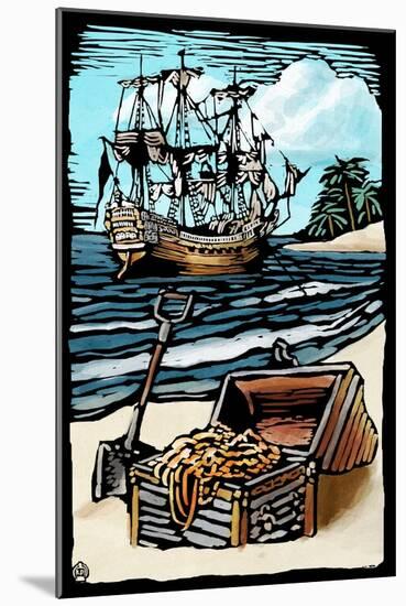 Pirates - Scratchboard-Lantern Press-Mounted Art Print