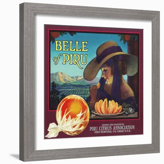 Piru, California, Belle of Piru Brand Citrus Label-Lantern Press-Framed Art Print