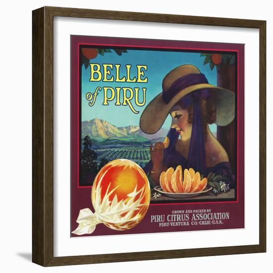 Piru, California, Belle of Piru Brand Citrus Label-Lantern Press-Framed Art Print