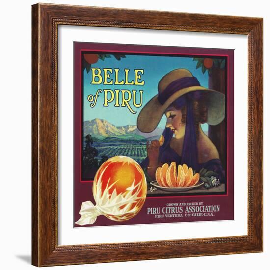 Piru, California, Belle of Piru Brand Citrus Label-Lantern Press-Framed Art Print