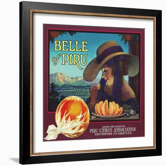 Piru, California, Belle of Piru Brand Citrus Label-Lantern Press-Framed Art Print