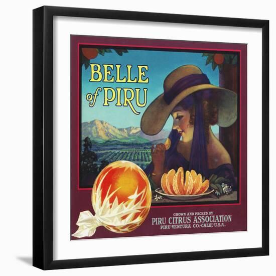 Piru, California, Belle of Piru Brand Citrus Label-Lantern Press-Framed Art Print