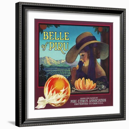 Piru, California, Belle of Piru Brand Citrus Label-Lantern Press-Framed Art Print