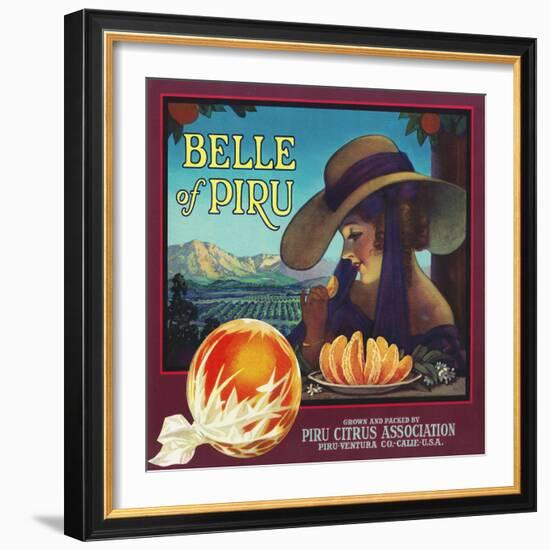 Piru, California, Belle of Piru Brand Citrus Label-Lantern Press-Framed Art Print