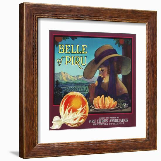 Piru, California, Belle of Piru Brand Citrus Label-Lantern Press-Framed Art Print