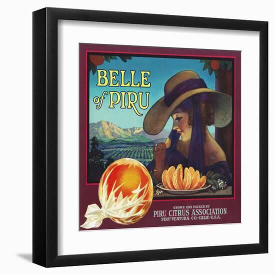 Piru, California, Belle of Piru Brand Citrus Label-Lantern Press-Framed Art Print