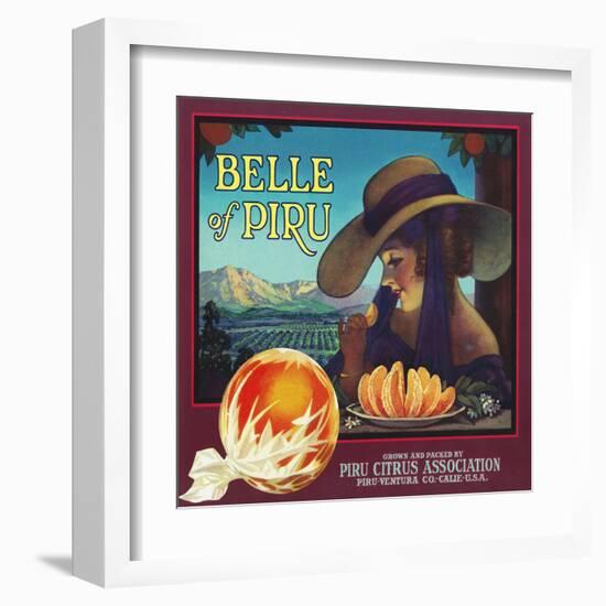 Piru, California, Belle of Piru Brand Citrus Label-Lantern Press-Framed Art Print