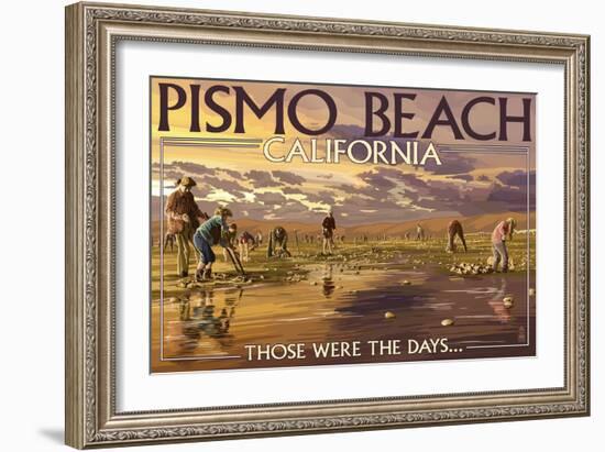 Pismo Beach, California - Clam Diggers-Lantern Press-Framed Art Print