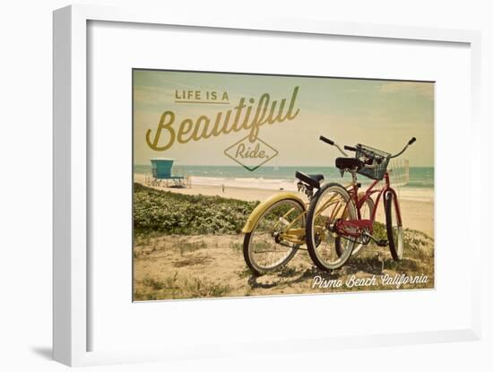 Pismo Beach, California - Life is a Beautiful Ride - Beach Cruisers-Lantern Press-Framed Art Print