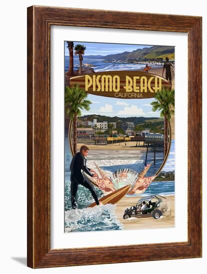 Pismo Beach, California - Montage Scenes-Lantern Press-Framed Art Print