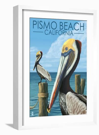 Pismo Beach, California - Pelicans-Lantern Press-Framed Art Print