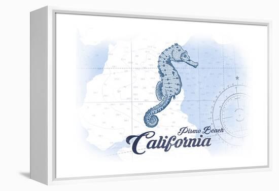 Pismo Beach, California - Seahorse - Blue - Coastal Icon-Lantern Press-Framed Stretched Canvas