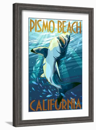 Pismo Beach, California - Stylized Sharks-Lantern Press-Framed Art Print