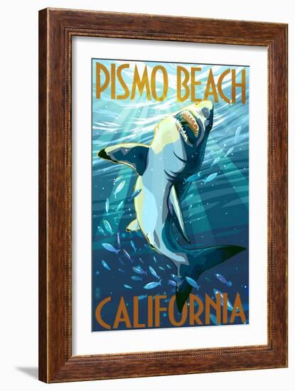 Pismo Beach, California - Stylized Sharks-Lantern Press-Framed Art Print