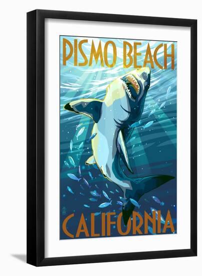 Pismo Beach, California - Stylized Sharks-Lantern Press-Framed Art Print