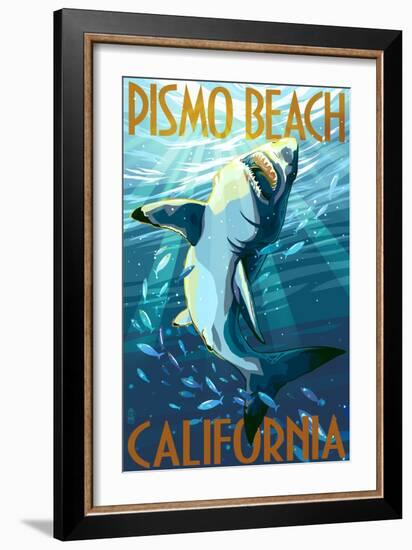 Pismo Beach, California - Stylized Sharks-Lantern Press-Framed Art Print