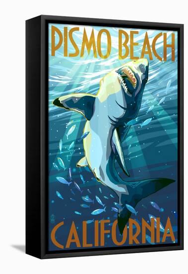 Pismo Beach, California - Stylized Sharks-Lantern Press-Framed Stretched Canvas