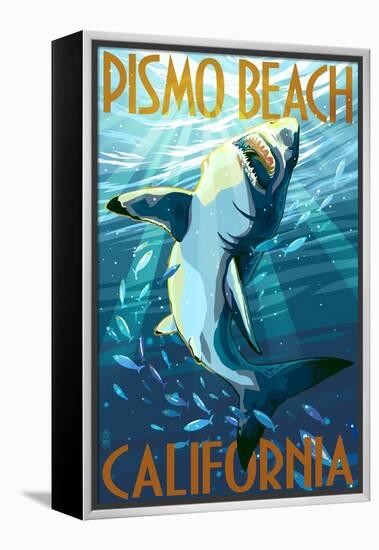 Pismo Beach, California - Stylized Sharks-Lantern Press-Framed Stretched Canvas