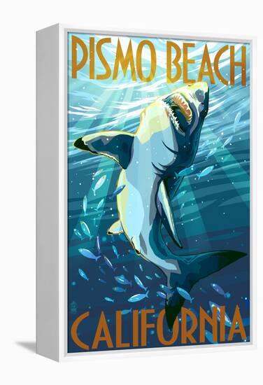 Pismo Beach, California - Stylized Sharks-Lantern Press-Framed Stretched Canvas