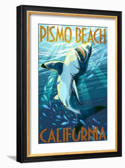 Pismo Beach, California - Stylized Sharks-Lantern Press-Framed Premium Giclee Print