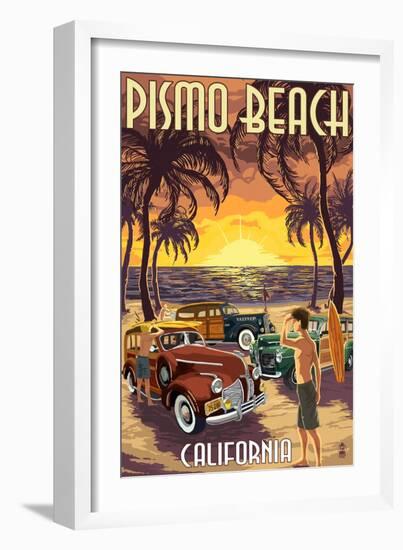 Pismo Beach, California - Woodies and Sunset-Lantern Press-Framed Art Print