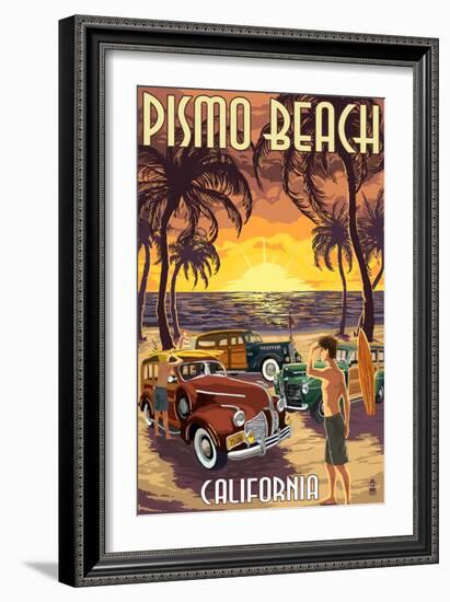 Pismo Beach, California - Woodies and Sunset-Lantern Press-Framed Art Print