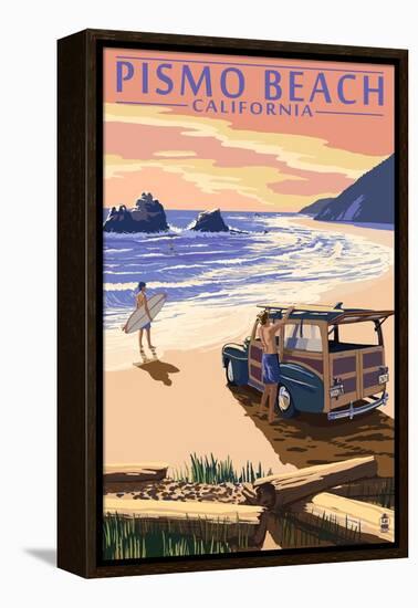 Pismo Beach, California - Woody and Beach-Lantern Press-Framed Stretched Canvas