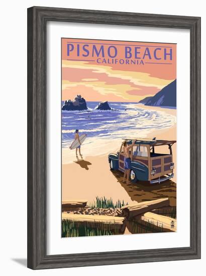Pismo Beach, California - Woody and Beach-Lantern Press-Framed Art Print