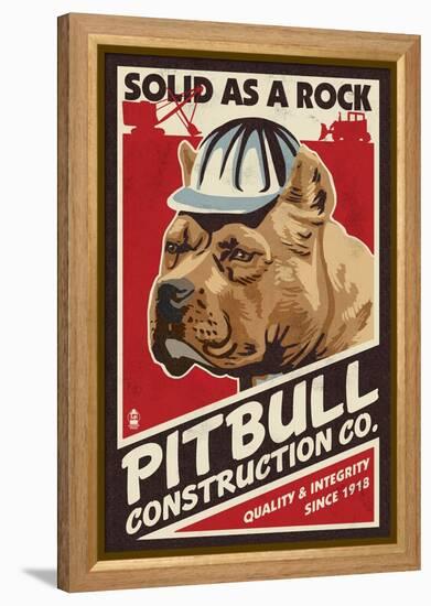 Pitbull - Retro Construction Company Ad-Lantern Press-Framed Stretched Canvas