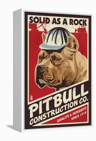 Pitbull - Retro Construction Company Ad-Lantern Press-Framed Stretched Canvas