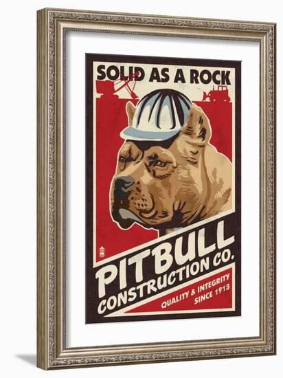 Pitbull - Retro Construction Company Ad-Lantern Press-Framed Art Print