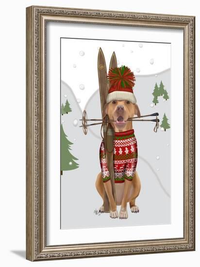 Pitbull Skiing-Fab Funky-Framed Art Print