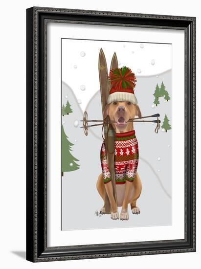 Pitbull Skiing-Fab Funky-Framed Art Print